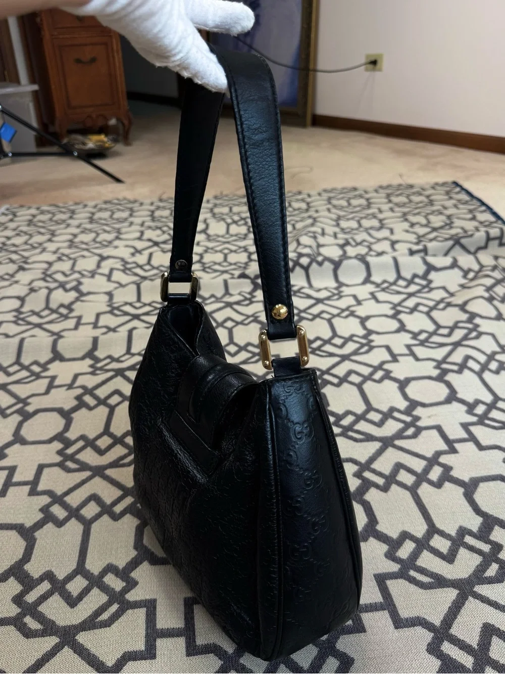 Gucci New Web Hobo Bag Nero Black Guccissima Embossed Leather